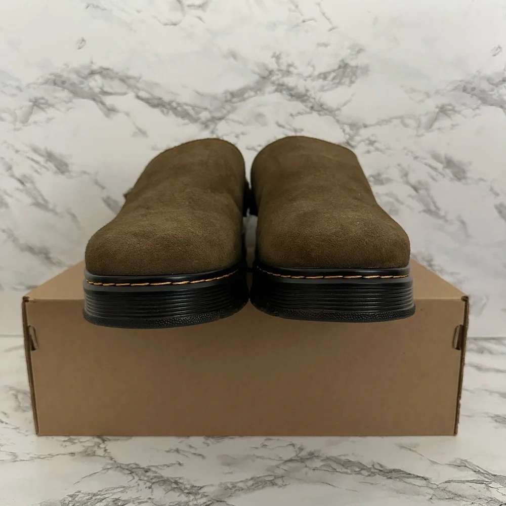 Dr. Martens Olive Green Suede Slingback Clog Loafers